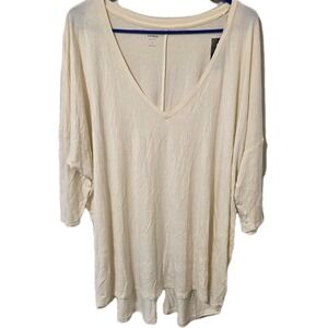 Express Women's 3/4 Sleeve Relaxed V-neck Tunic Tee Cream Color Size XL NWT